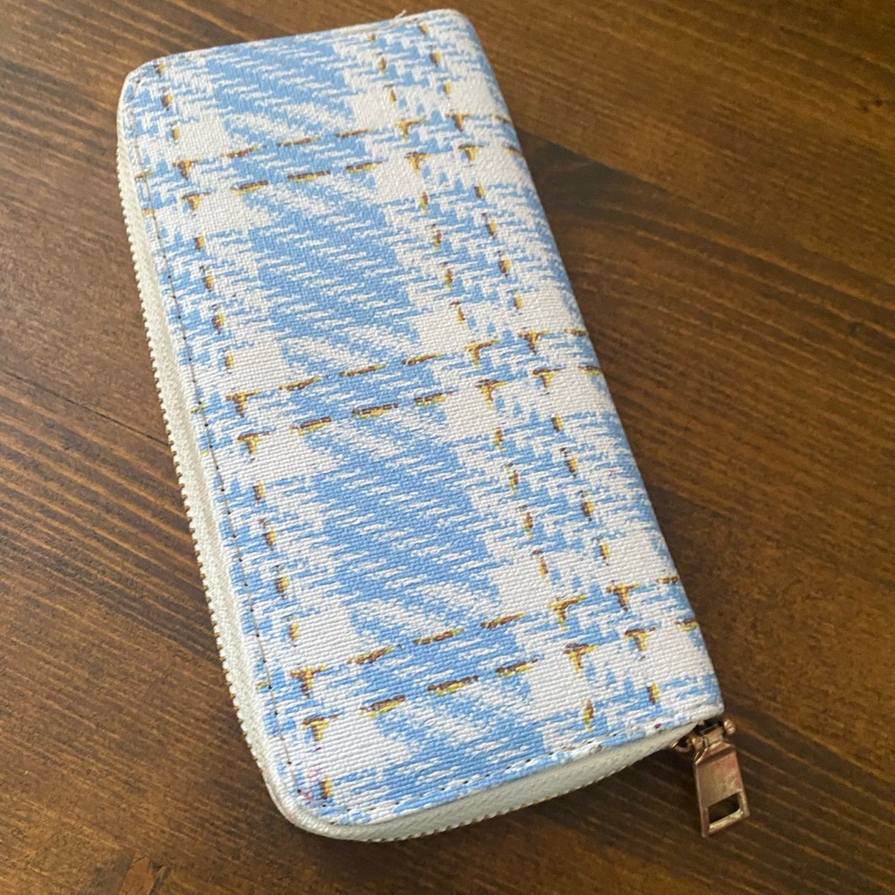 Preppy Blue Tweed Like Zip Up Wallet from SHEIN